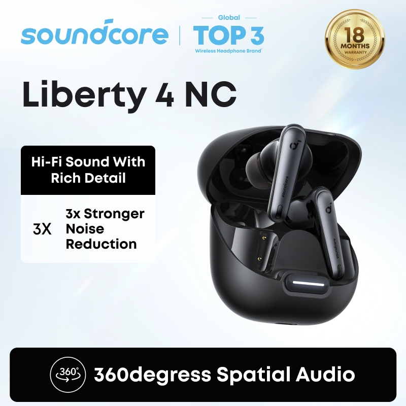 ANKER soundcore Liberty 4 NC หูฟังตัดเสียงรบกวน TWS หูฟังแบบสอดหู ANC แบตเตอรี่ 50H หูฟังบลูทูธ 5.3 ไมโครโฟนในตัว หูฟังเกมมิ่ง ของแท้ 100% หูฟัง type c