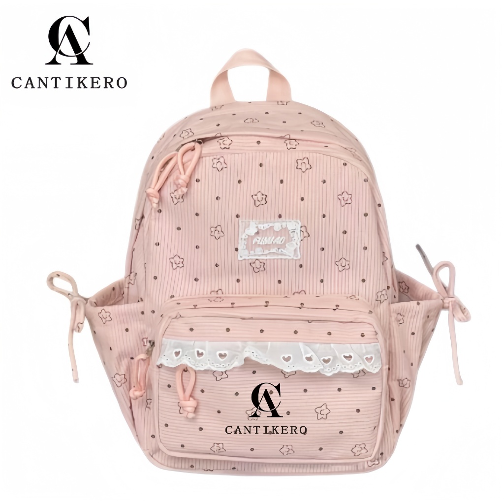 CANTIKERO Corduroy กระเป๋าเป้สะพายหลังกระเป๋านักเรียนผู้หญิง Mini กระเป๋าเป้สะพายหลัง Y2k สีขาว Corduroy กระเป๋านักเรียนขนาดเล็กเกาหลีแฟชั่นวิทยาลัยกระเป๋าสตรีไหล่กระเป๋าปริมาณสู