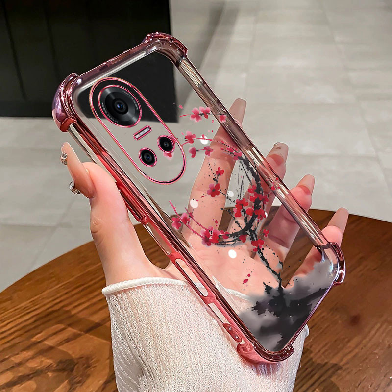  กันกระแทกcase สําหรับ OPPO reno 10 11 12 12F Pro เคสโทรศัพท์ TPU ใหม่ดอกพลัมโปร่งใส 2025 ราคาถูก softcase