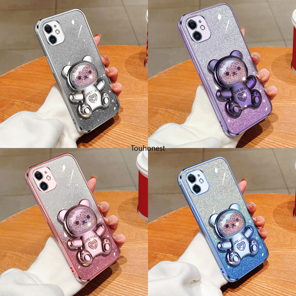 เคส For Apple เคสไอโฟน iPhone 11 Pro Max เคส iPhone 6 Plus เคส iPhone 6S Plus Casing iPhone 14 Plus Case iPhone 15 Plus Case iPhone X Case iPhone XS max Case iPhone XR Case Cute Soft Full Little Bear Stand Phone Bracket Case Cover Cases AB โทรศัพท์มือถือ