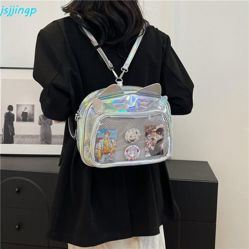 Jsjjingp Kawaii Cat Itabag, กระเป๋าซิป PU โปร่งใสกระเป๋า, กระเป๋าสินค้าขนาดเล็กกระเป๋า Idol Merchantress Storage ตุ๊กตาผ้าฝ้ายกระเป๋าแฟชั่นกระเป๋าเป้สะพายหลังผู้หญิง
