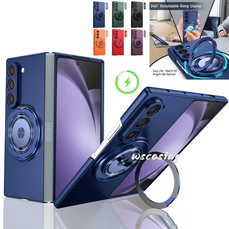 ขาตั้งแหวนหมุนได้แม่เหล็กเคสพับ Samsung Galaxy Z พับ 7 Z พับ 6 Z พับ 5 Z พับ 4 ปลอกชาร์จไร้สายวงเล็บฝาครอบ