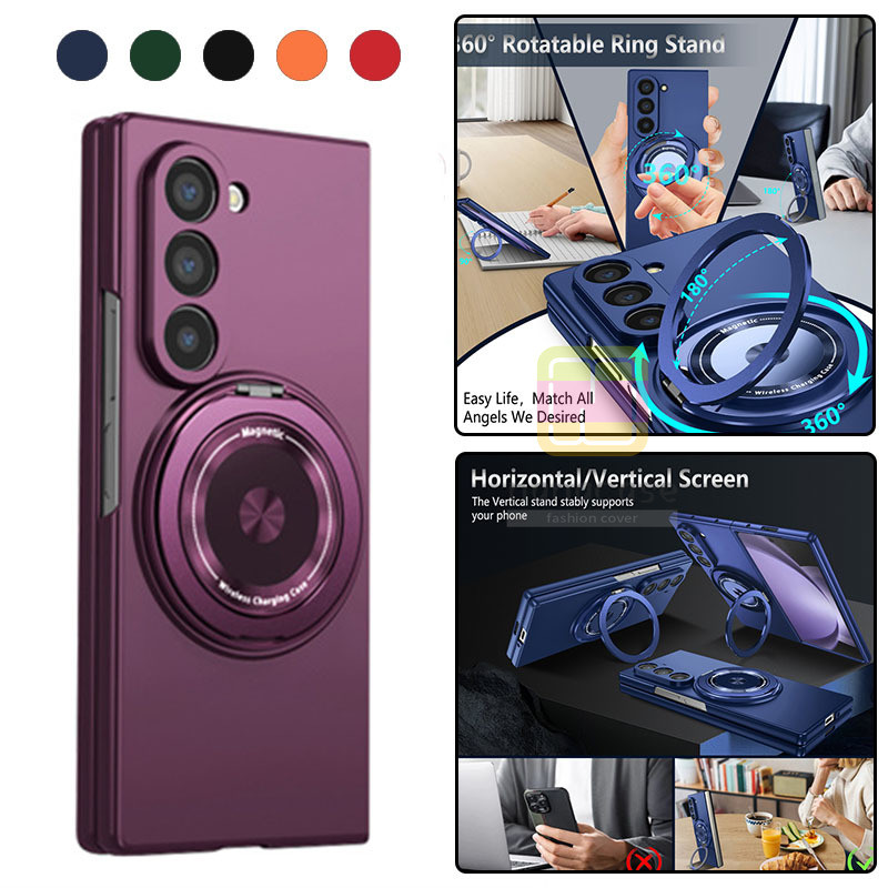 SAMSUNG ซุปเปอร์แม่เหล็กหมุนได้ยึดฝาครอบขาตั้ง ซัมซุง กาแลคซี Z พับ 6 Z พับ 5 Z พับ 4 Z พับ 3 ไร้สายชาร์จแหวนผู้ถือ ฮาร์ดช็อตป้องกันปลอก