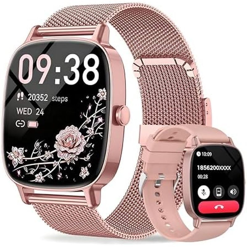 SAMSUNG สมาร์ทวอทช์สําหรับผู้หญิง, คําตอบ/โทรทํา,1.85 ตัวติดตามฟิตเนสหน้าจอที่ชัดเจนเป็นพิเศษพร้อมอัตราการเต้นหัวใจ/การนอนหลับ/สป2, สมาร์ทวอทช์สําหรับ ไอโฟน/ซัมซุง/หุ่นยนต์,120+ โหมดกีฬา,ไอพี68 วัด