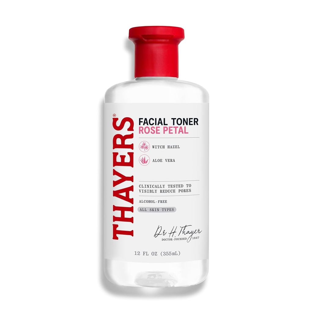 THAYERS โทนเนอร์บํารุงผิวหน้า Rose Petal Witch Hazel ปราศจากแอลกอฮอล์สําหรับผิวเปล่งประกาย Soothing Hydrating Refreshing Toner สําหรับทุกสภาพผิว 12oz (Packaging May Vary) 87P1