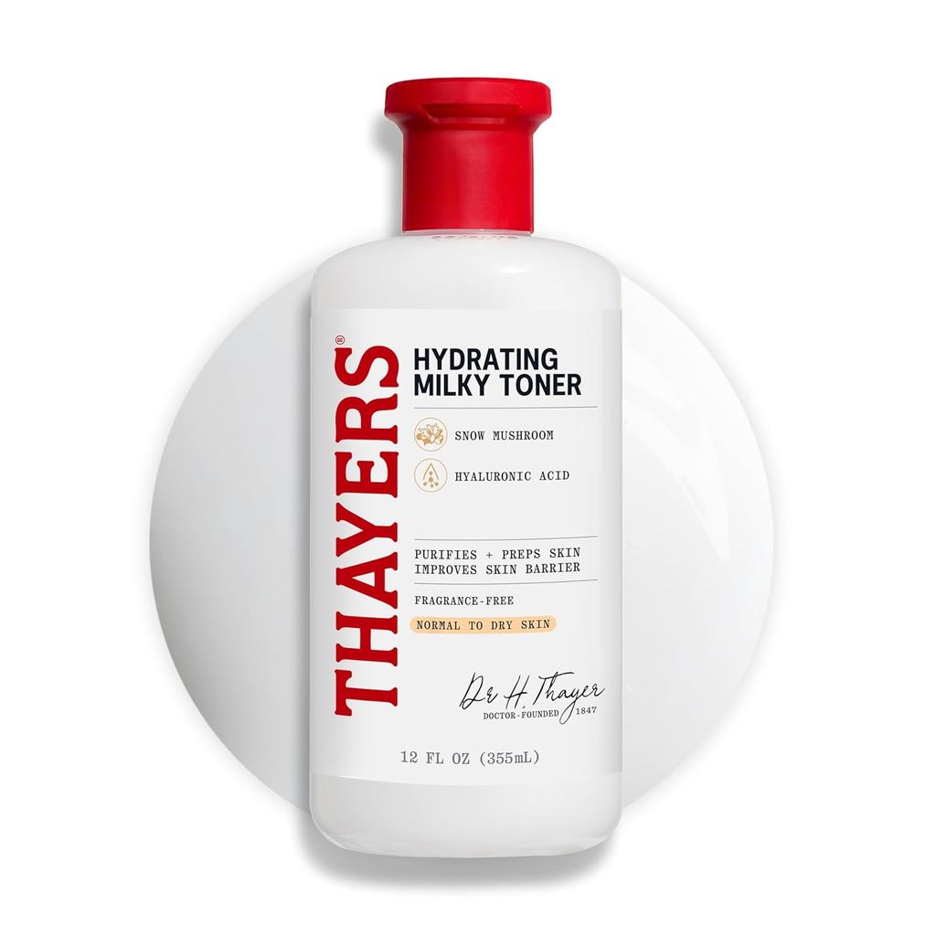 THAYERS Milky Face Toner Skin Care with Snow Mushroom Tremella และกรดไฮยาลูโรนิก, โทนเนอร์บํารุงผิวหน้าอ่อนโยนธรรมชาติ, สําหรับผิวแห้งและแพ้ง่าย, 355mL LCPO