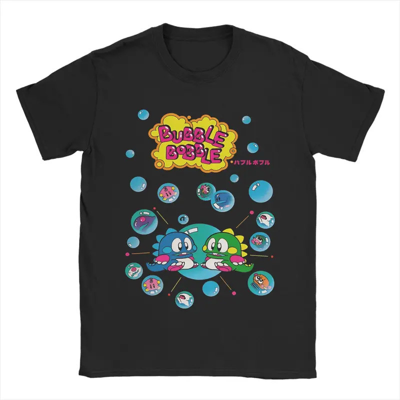 เสื้อยืด Bubble Bobble สำหรับผู้ชาย เสื้อยืดคอตตอน Y2K ลายตลก เสื้อยืดคอกลมยอดนิยม เสื้อยืดโอเวอร์ไซส์ราคาถูก