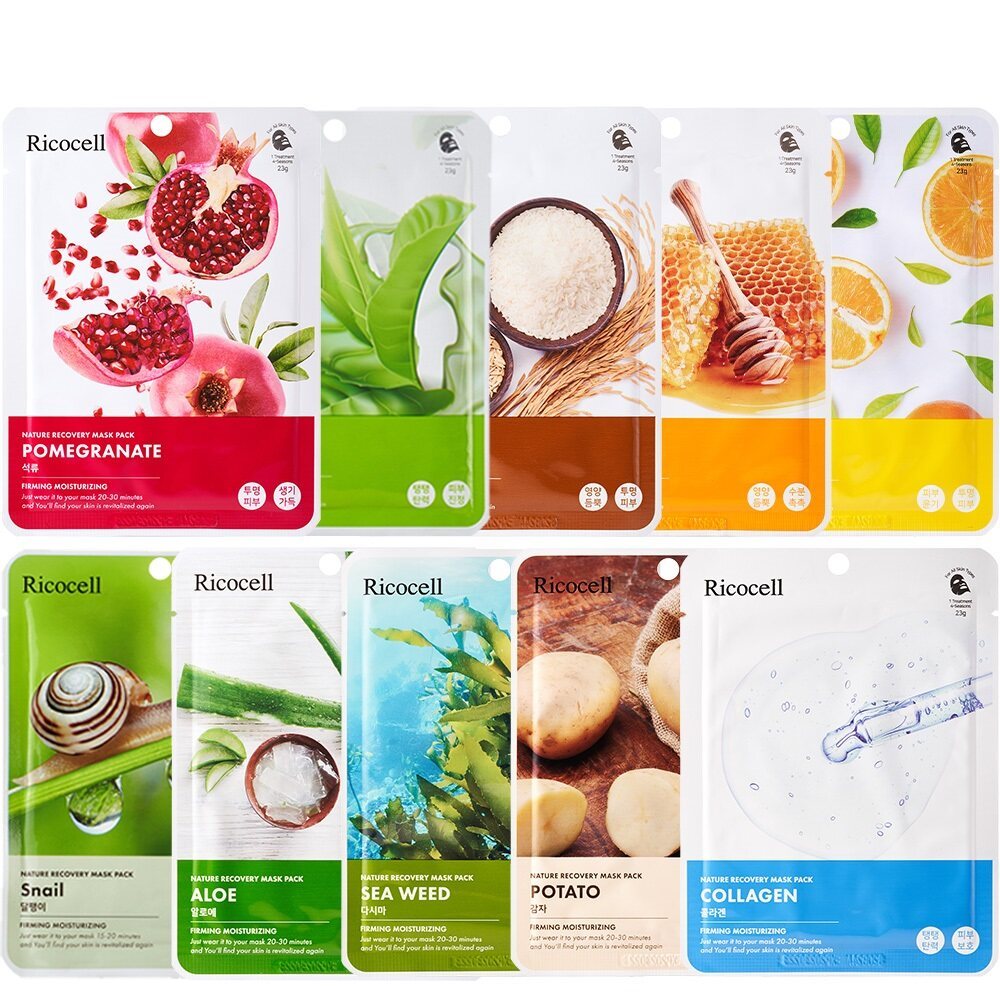 [Ricocell] Nature Recovery Sheet Mask Pack Daily Face Mask 10 X 10 แผ่น, 100 แผ่น / 1 แผ่น - $0.6 / Korea ราคาไม่แพง Sheet Mask / Made In Korea / ส่งตรงจากเกาหลี