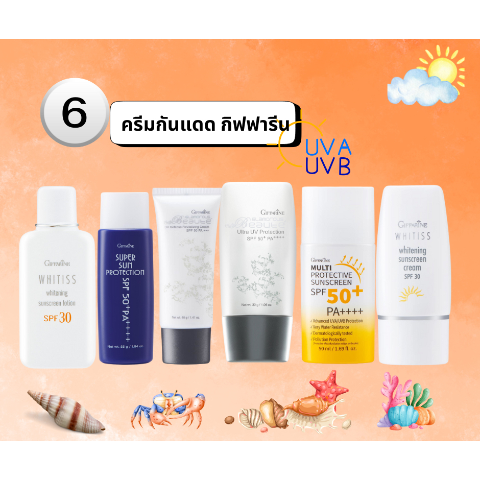 ครีมกันแดด giffarine กันแดด โลชั่นกันแดด กิฟฟารีน 6 สูตร ปกป้องผิวหน้าจากรังสี UVA,UVB,แสงสีฟ้า ผิวไม่หมองคล้ำ สดใส