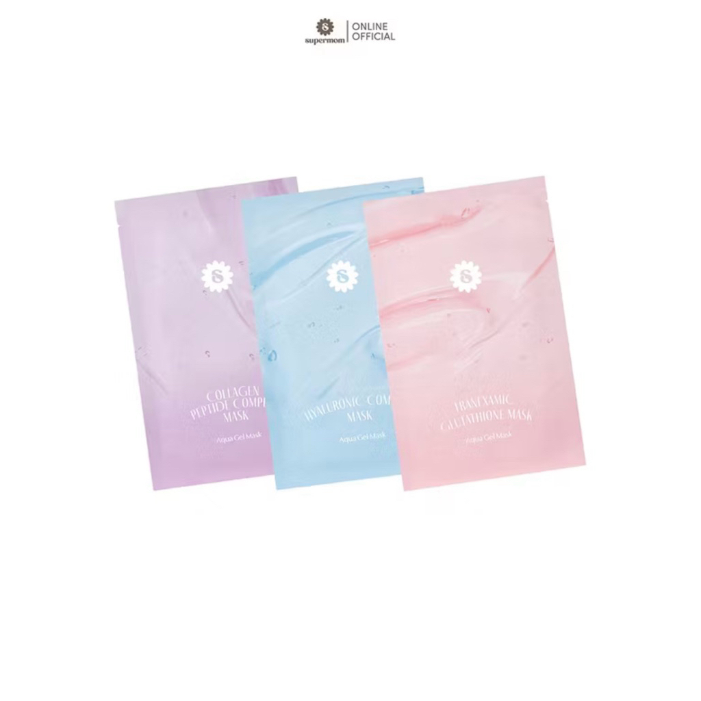 SUPERMOM l AQUA GEL MASK มาส์กชีท แผ่นบาง แนบหน้า MADE IN KOREA แบบซอง 1 แผ่น