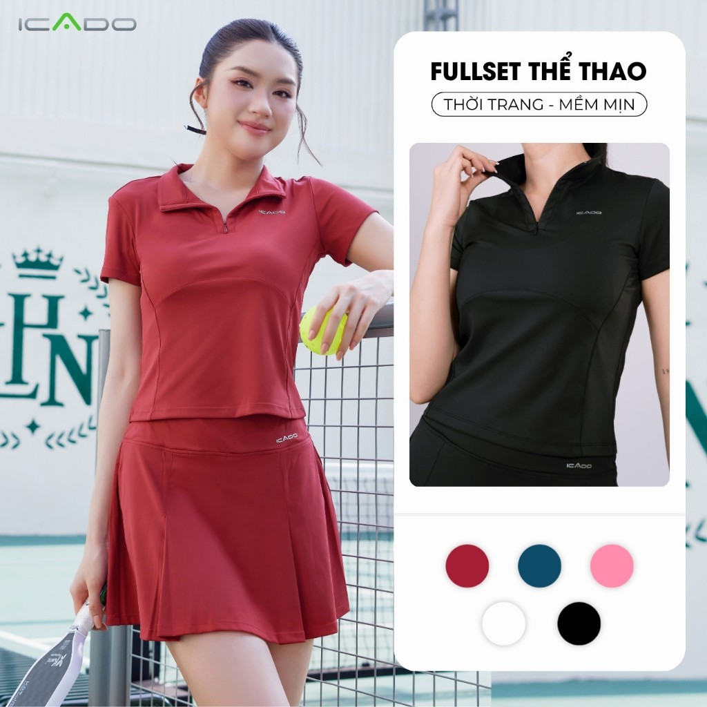 [ชุดเต็มชุด] เสื้อผ้าลูกดองผู้หญิง HT604 ชุดกระโปรงเทนนิสผู้หญิง ไอคาโด้ ชุดกีฬาผู้หญิงนุ่มและเย็นโลกชุดออกกําลังกาย